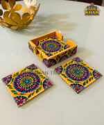 Yellow Cone Art Coaster Set Of Six (Handpainted)