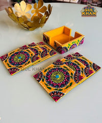 Yellow Cone Art Coaster Set Of Six (Handpainted)