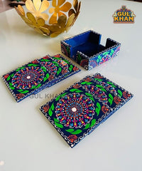 Navy Blue Cone Art Coaster Set Of Six (Handpainted)