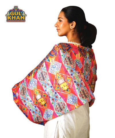 Multi Colour Rickshaw Pattern Printed Truck Art Stole